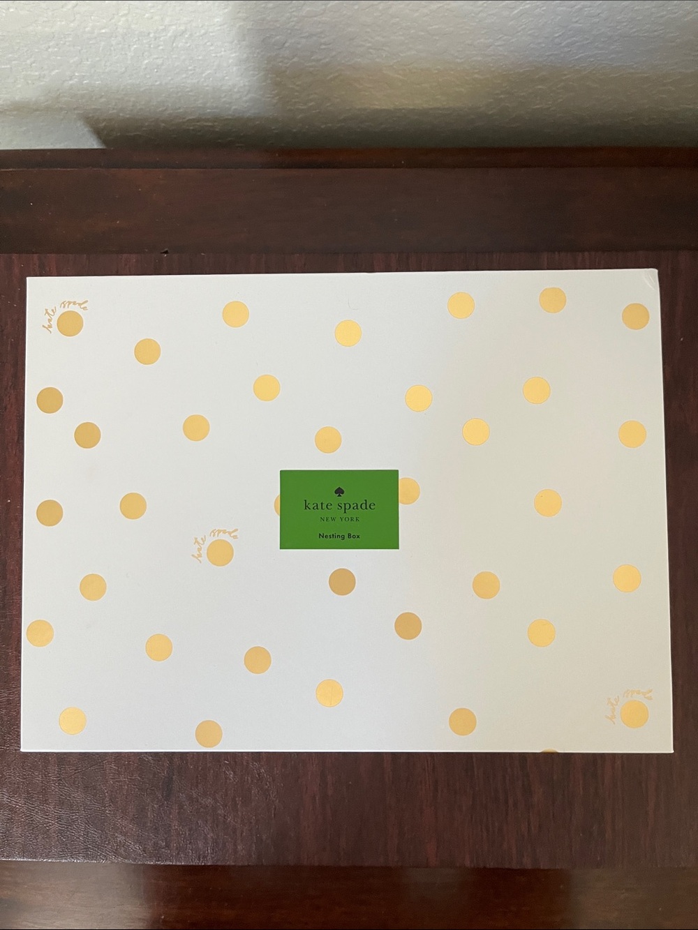 NWT Kate spade Cream and Gold Polka Dot Decorative Nesting Box